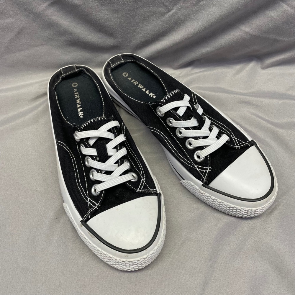 Airwalk‎ Womens Black Canvas Backless Mule Sneakers Size 6.5 Slip On Skate Shoes
